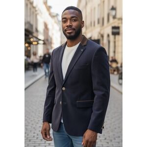 Zenbriele Mens Navy Blue Velvet Blazer Sport Coat Jacket Size R44